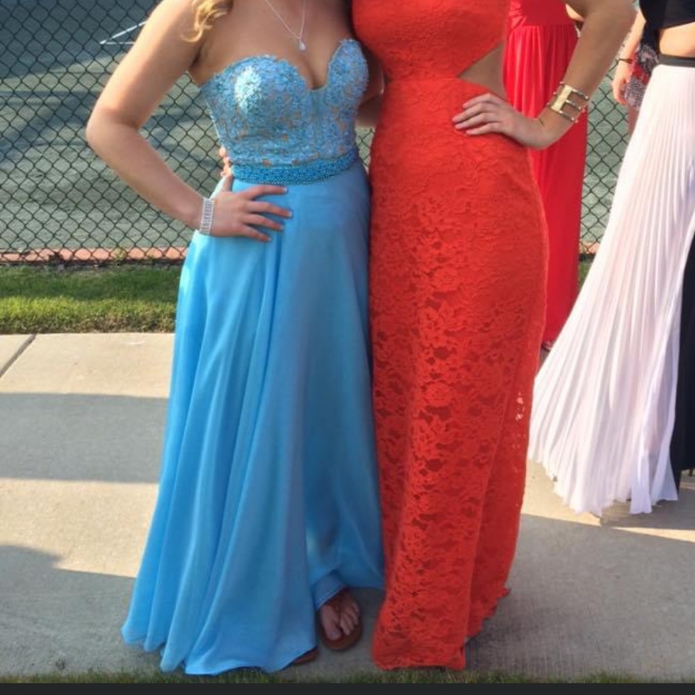 Sherri Hill Light Blue Strapless Prom Dress Size 2
